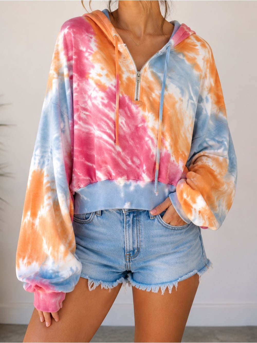 Pink Victoria’s Secret Pink Orange Tie Dye 1/2 Zip Pullover Sweatshirt Medium